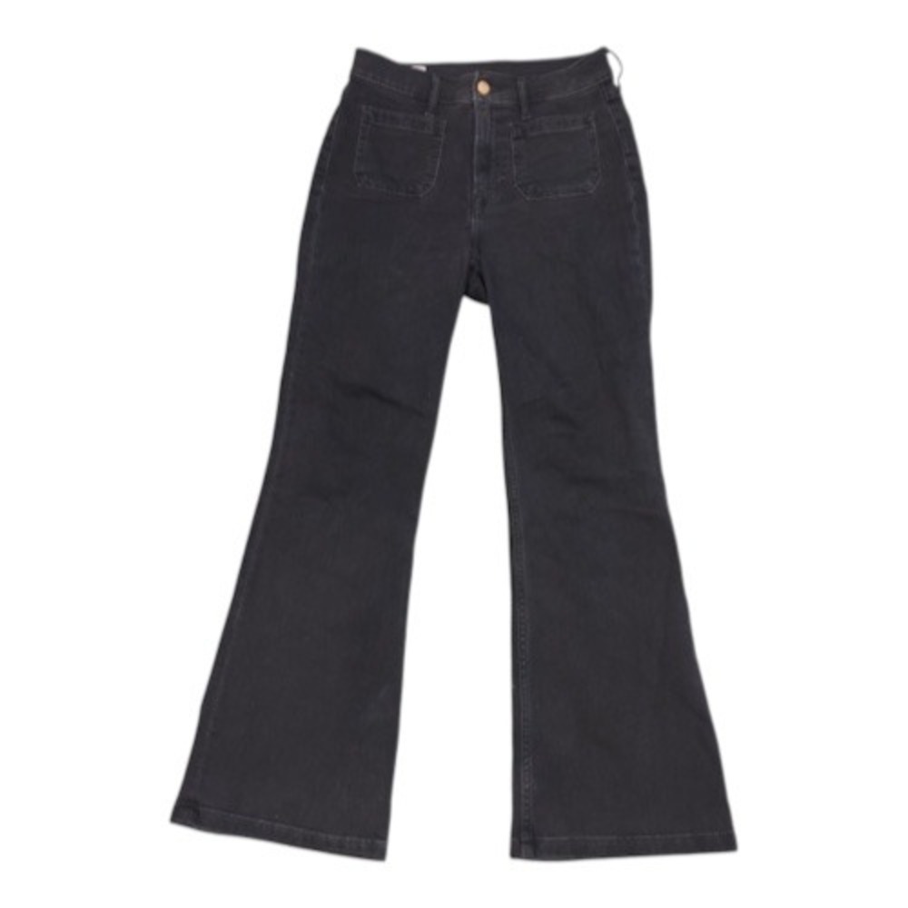 Gap 70s Flare High Rise Jeans Black Dark Wash Petite 27 4P Patch Pockets